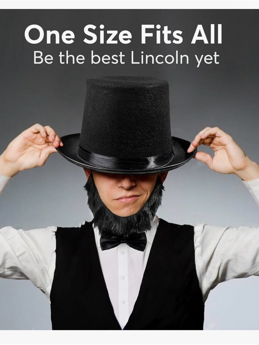 Black Lincoln Top Hat and Beard Costume Set